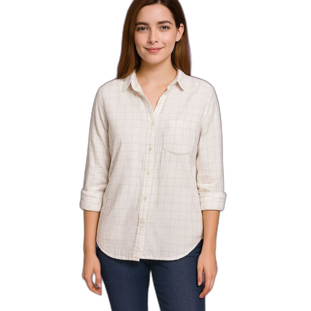 Madewell white gray plaid size small flannel button up